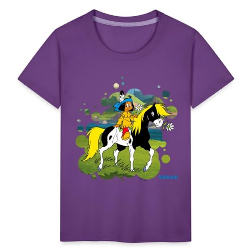 Spreadshirt Yakari Indianer Reitet Aus Auf Pferd Kleiner Donner Kinder Premium T-Shirt, 134/140 (8 Jahre), Lila von Spreadshirt