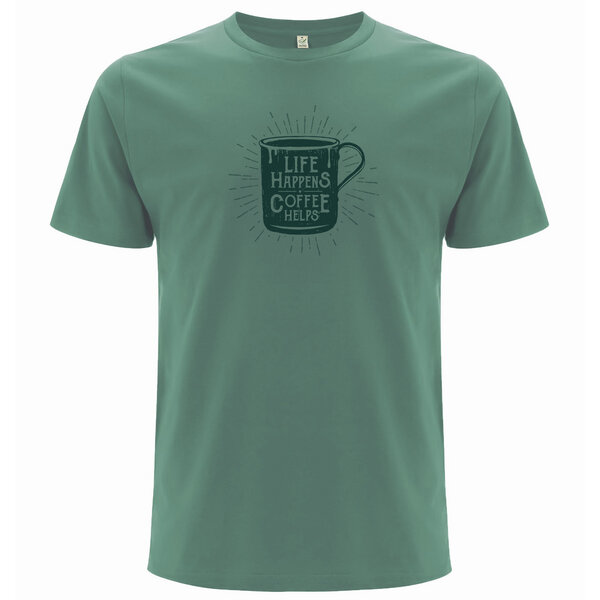 Spreecult Kaffee Hilft - Bio und Fair - Männer Unisex T-Shirt - Coffee Helps von Spreecult