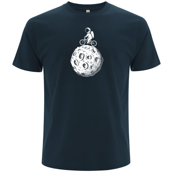 Spreecult Mond Fahrrad - Bio und Fair - Männer Unisex T-Shirt - Astronaut Weltall Erde Shirt von Spreecult