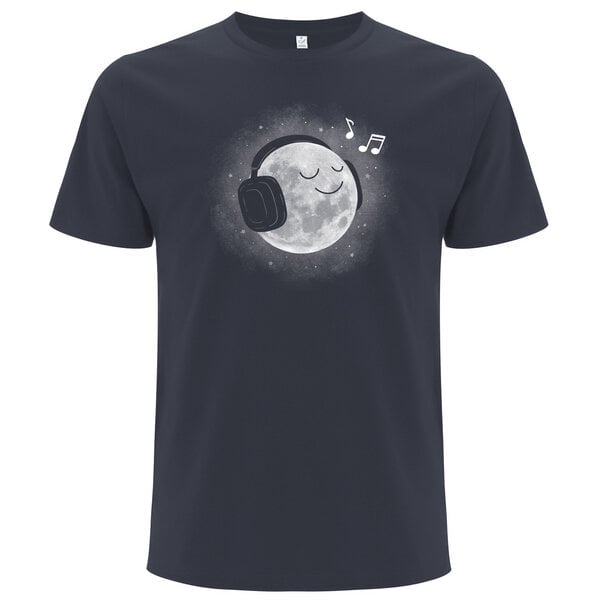 Spreecult Mond Musik - Bio und Fair - Männer Unisex T-Shirt - Kopfhörer Astronaut Weltall Erde von Spreecult