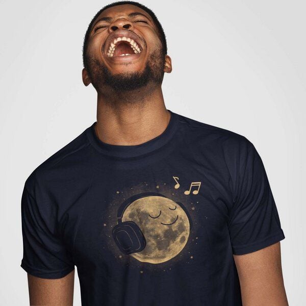 Spreecult Mond Musik - Bio und Fair - Männer Unisex T-Shirt - Kopfhörer Astronaut Weltall Erde von Spreecult