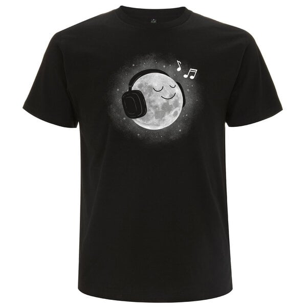Spreecult Mond Musik - Bio und Fair - Männer Unisex T-Shirt - Kopfhörer Astronaut Weltall Erde von Spreecult