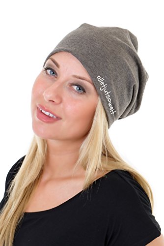 Beanie Mütze allet jut soweit schwarz u. grau aus leichtem Jersey elastisch einfarbig und schlicht vom Label Spreeklamotte Unisex/Damen/Mädchen/Herren - grau von Spreeklamotte Berlin