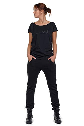 Damen T-Shirt Statement Shirt locker geschnitten Mode Schwarz Oversized Oberteil Skyline Berlin - schwarz L von Spreeklamotte Berlin