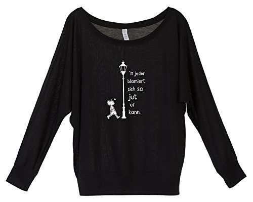 Longsleeve Damen mit coolem Berlin Spruch - blamiert - vom Label SPREEklamotte/Funshirt Langarm Lady Shirt Damen/schulterfrei u-Boot-Ausschnitt Frauen, T-Shirt mit Sprüchen modisch - schwarz L von Spreeklamotte Berlin