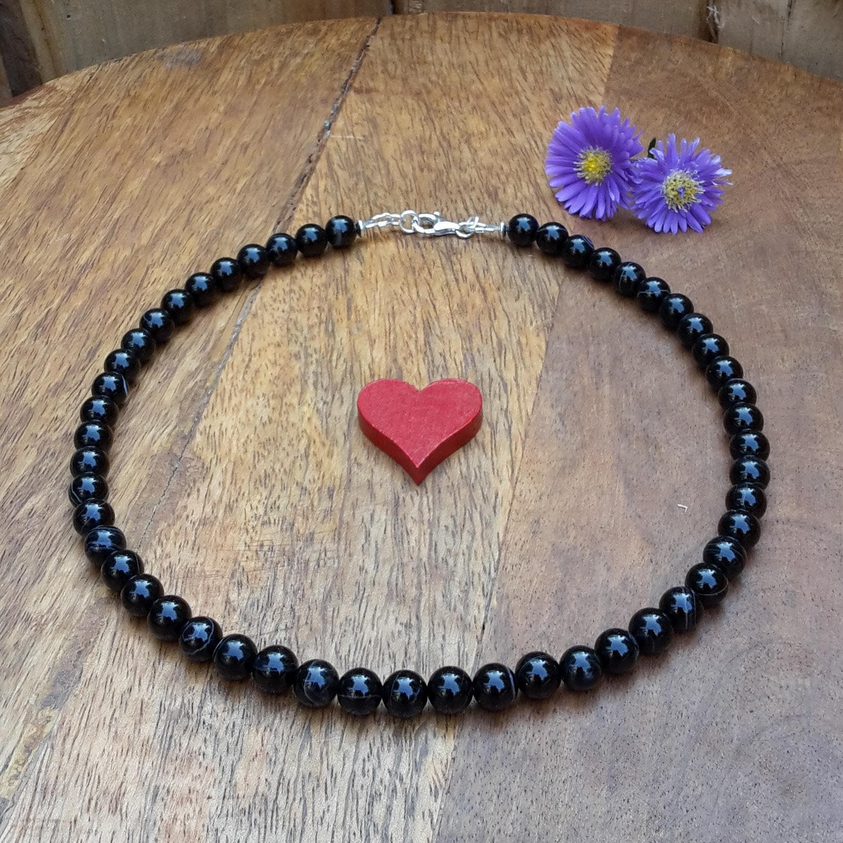 Achat Ketten/Perlen Halskette Kette Schwarz Edle Geschenke Für Damen 8 Mm & 925 Sterling Silber Achat Ketten/Perlen Halskette Kette Schwarz Edle Geschenke Für Damen 8 Mm & 925 Sterling Silber von Spreeschmuck