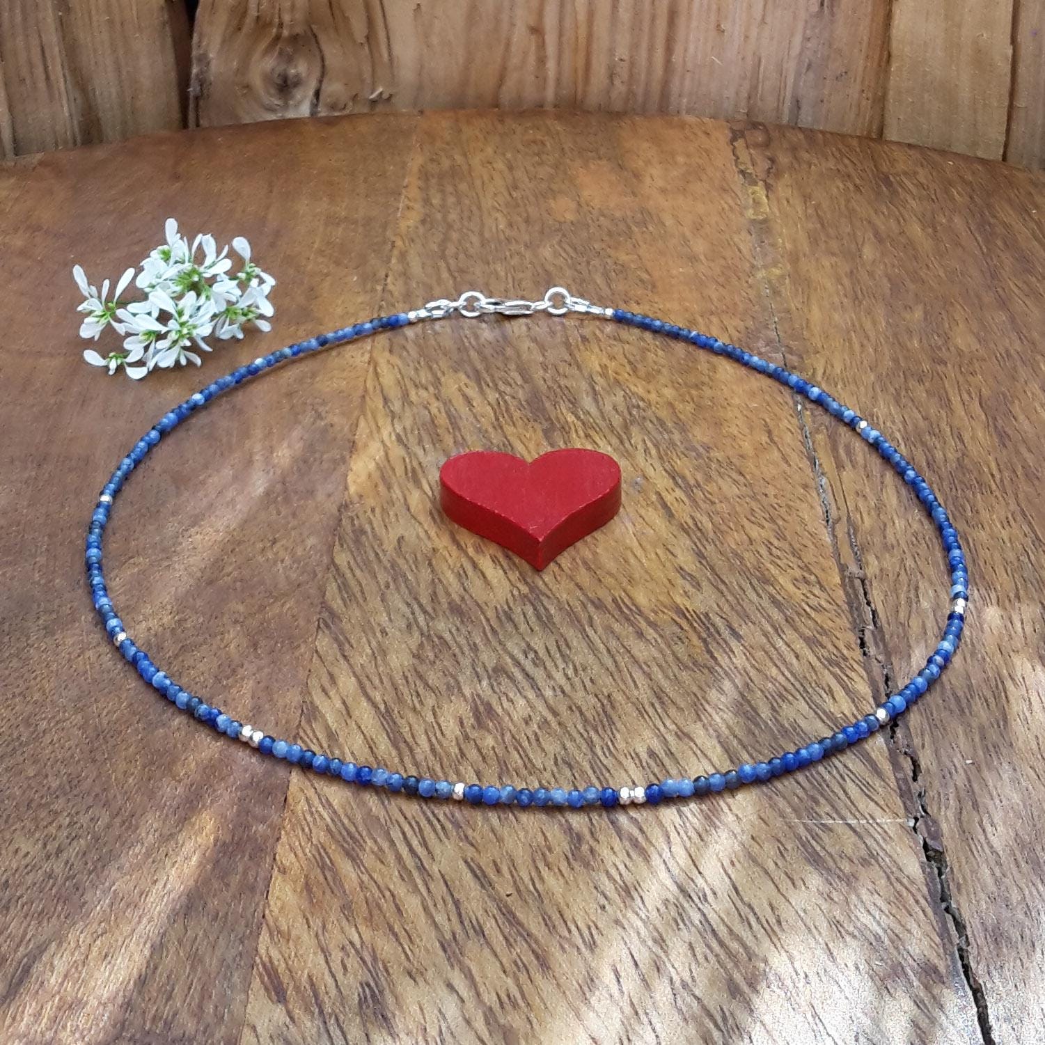 Dünne Perlenkette/Sodalith Kette Edle Geschenke Frauen Blaue 2 Mm & 925 Sterling Silber von Spreeschmuck