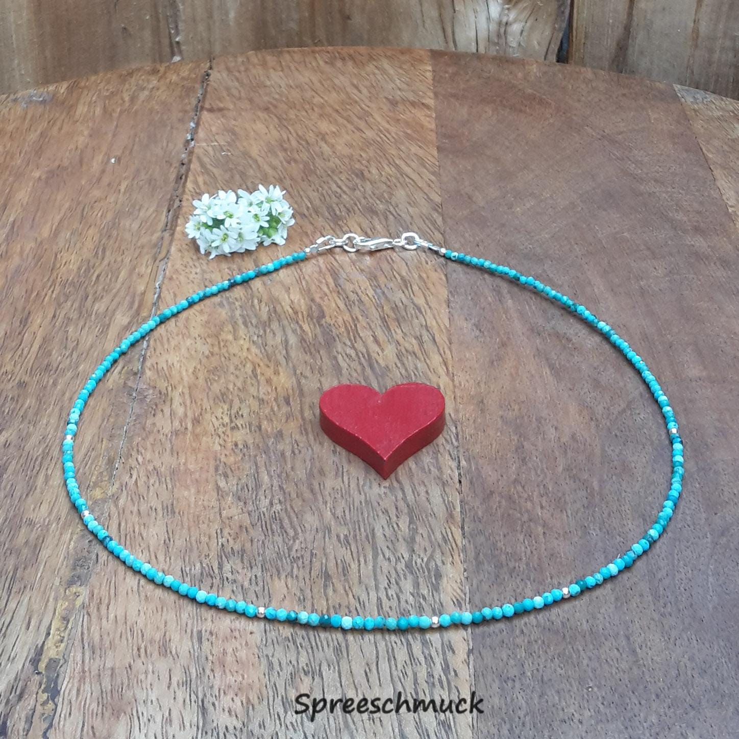 Echter Türkis Schmuck/Feine Perlenkette Halskette Kette Beste Freundin 2 Mm & 925 Sterling Silber von Spreeschmuck