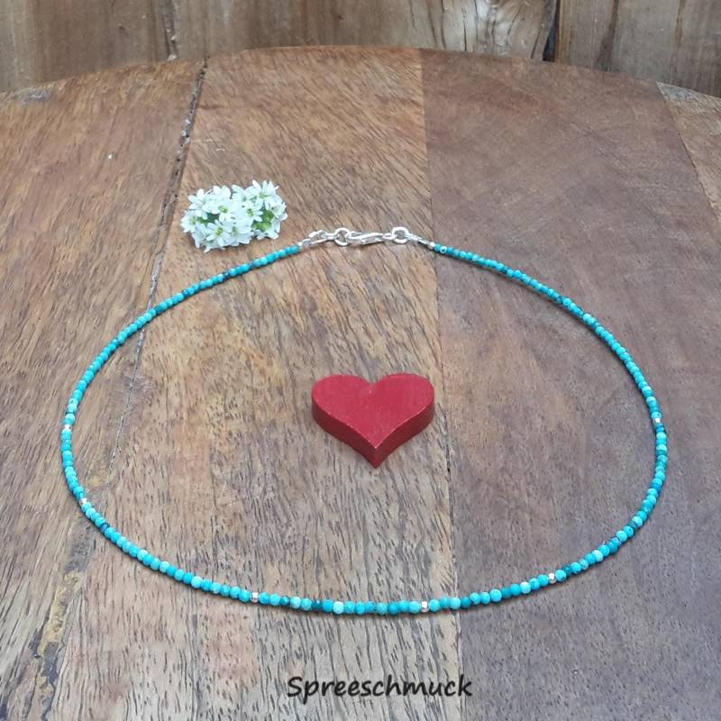 Echter Türkis Schmuck/Feine Perlenkette Halskette Kette Beste Freundin 2 Mm & 925 Sterling Silber von Spreeschmuck