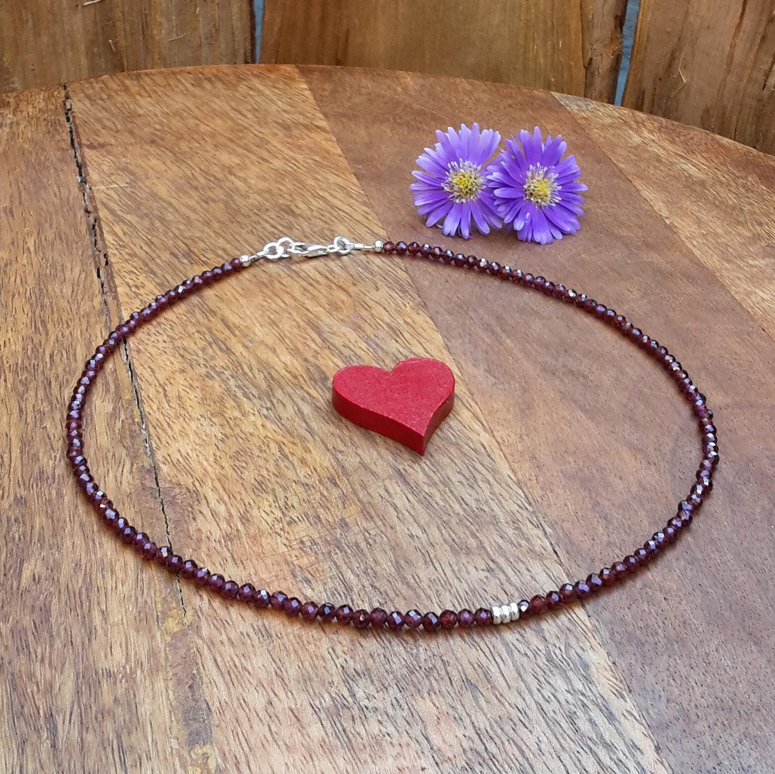 Granatschmuck Silber/Perlenkette Rot Geschenk Gute Freundin Granat Schmuck Facettiert 3 Mm & 925 Sterling Granatschmuck Silber/Perlenkette Rot Geschenk Gute Freundin Granat Schmuck Facettiert 3 Mm & 925 Sterling von Spreeschmuck