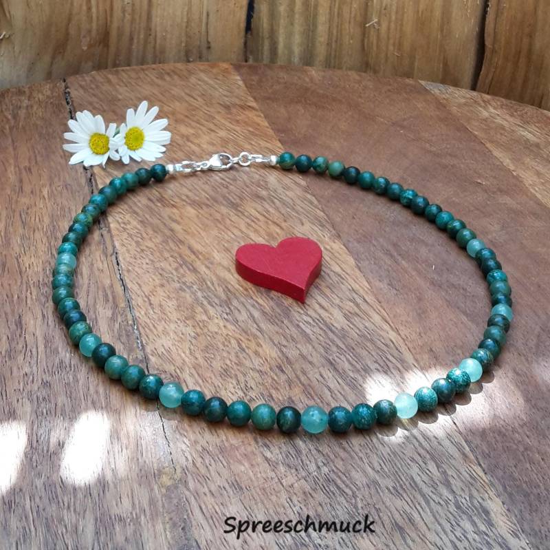 Jade Schmuck Damen/Grüne Perlenkette Beste Freundin Edelsteinkette & Aventurin 6 Mm, 925 Sterling Silber von Spreeschmuck
