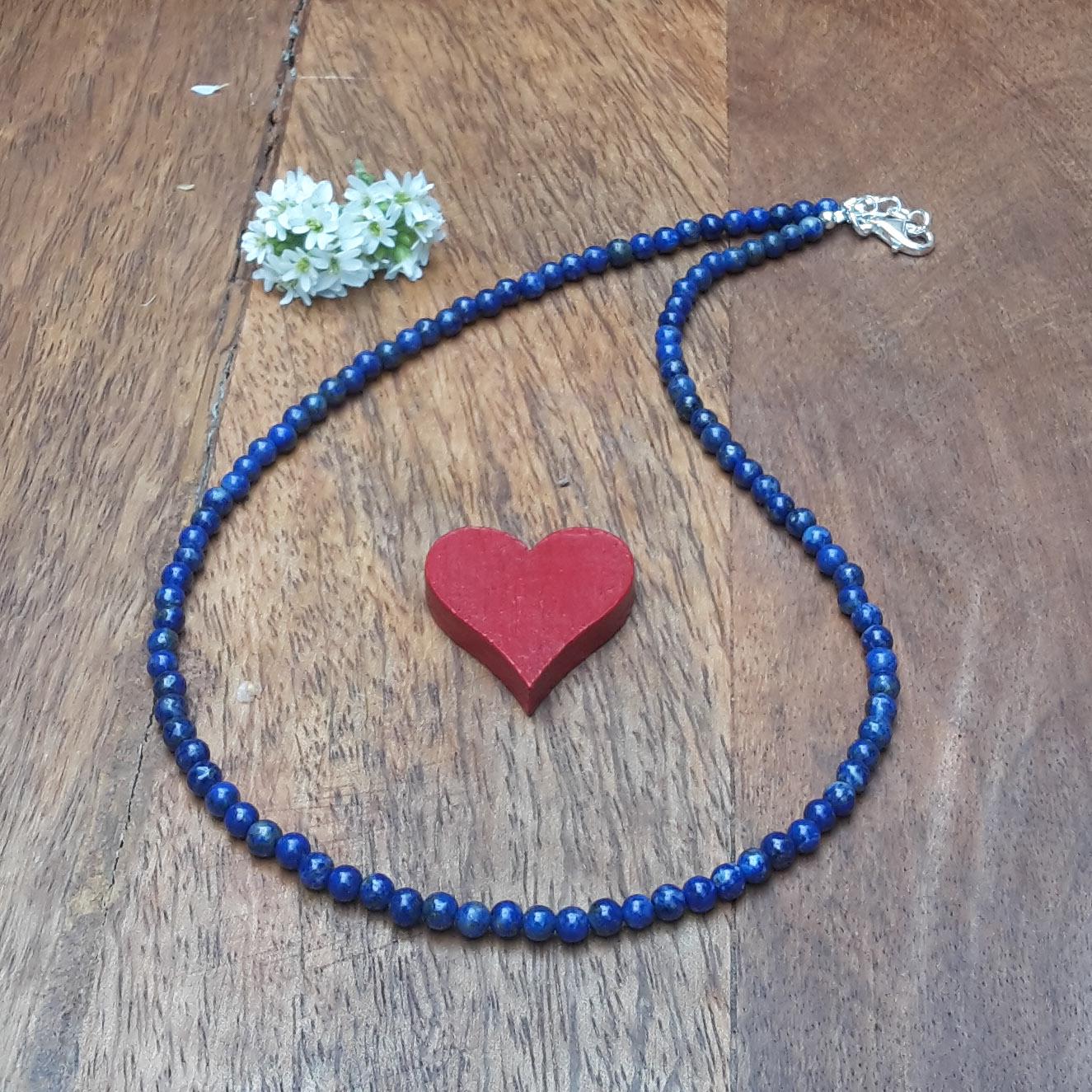 Lapislazuli Kette/Perlen Hals Schmuck Edelsteinketten Damen Lapislazuli, 4mm & 925 Sterling Silber von Spreeschmuck