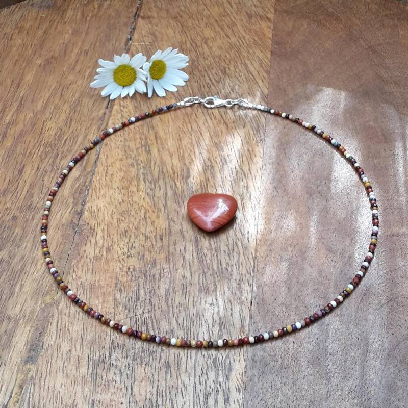 Mookait Schmuck/Zarte Perlenkette Beste Freundin Bunte Damen Mookait, Roter Jaspis 2x3mm & 925 Sterling Silber von Spreeschmuck