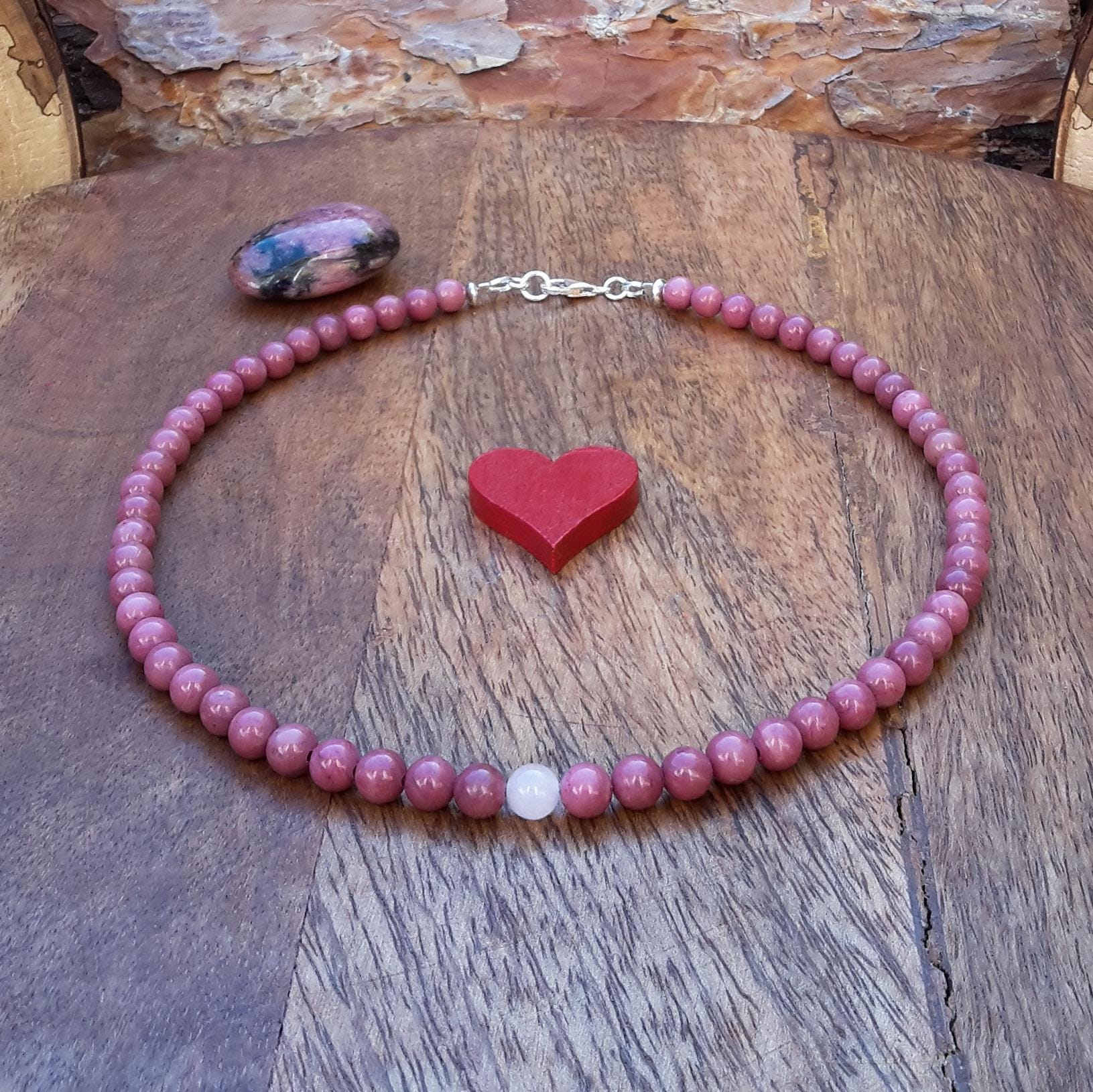 Rhodonit Kette/Moderne Perlenketten Schmuck Für Frauen Rosa Perlenkette & Rosenquarz 6 Mm Mit 925 Sterling Silber von Spreeschmuck