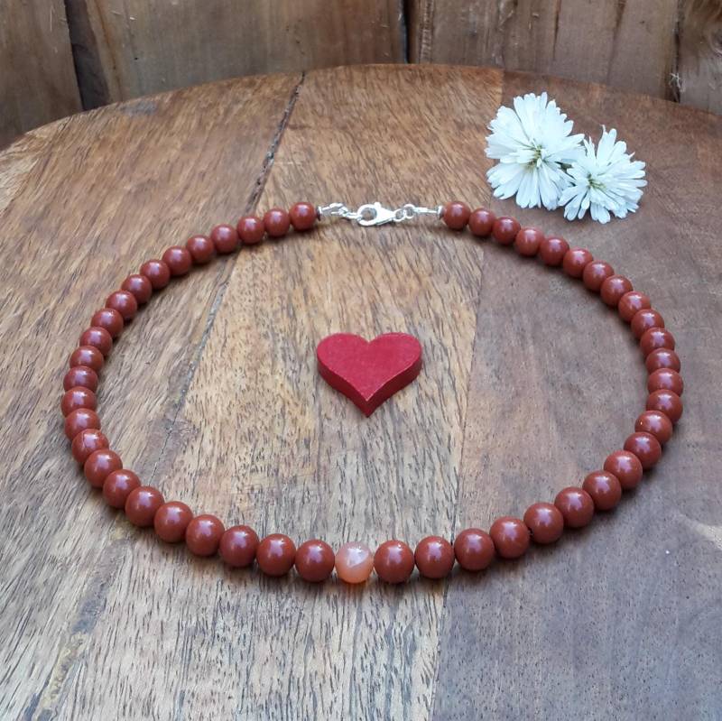Roter Jaspis Kette/Echte Perlenkette Damen Schmuck Beste Freundin 8, 5 Mit Karneol & 925 Sterling Silber Roter Jaspis Kette/Echte Perlenkette Damen Schmuck Beste Freundin 8, 5 Mit Karneol & 925 Sterling Silber von Spreeschmuck