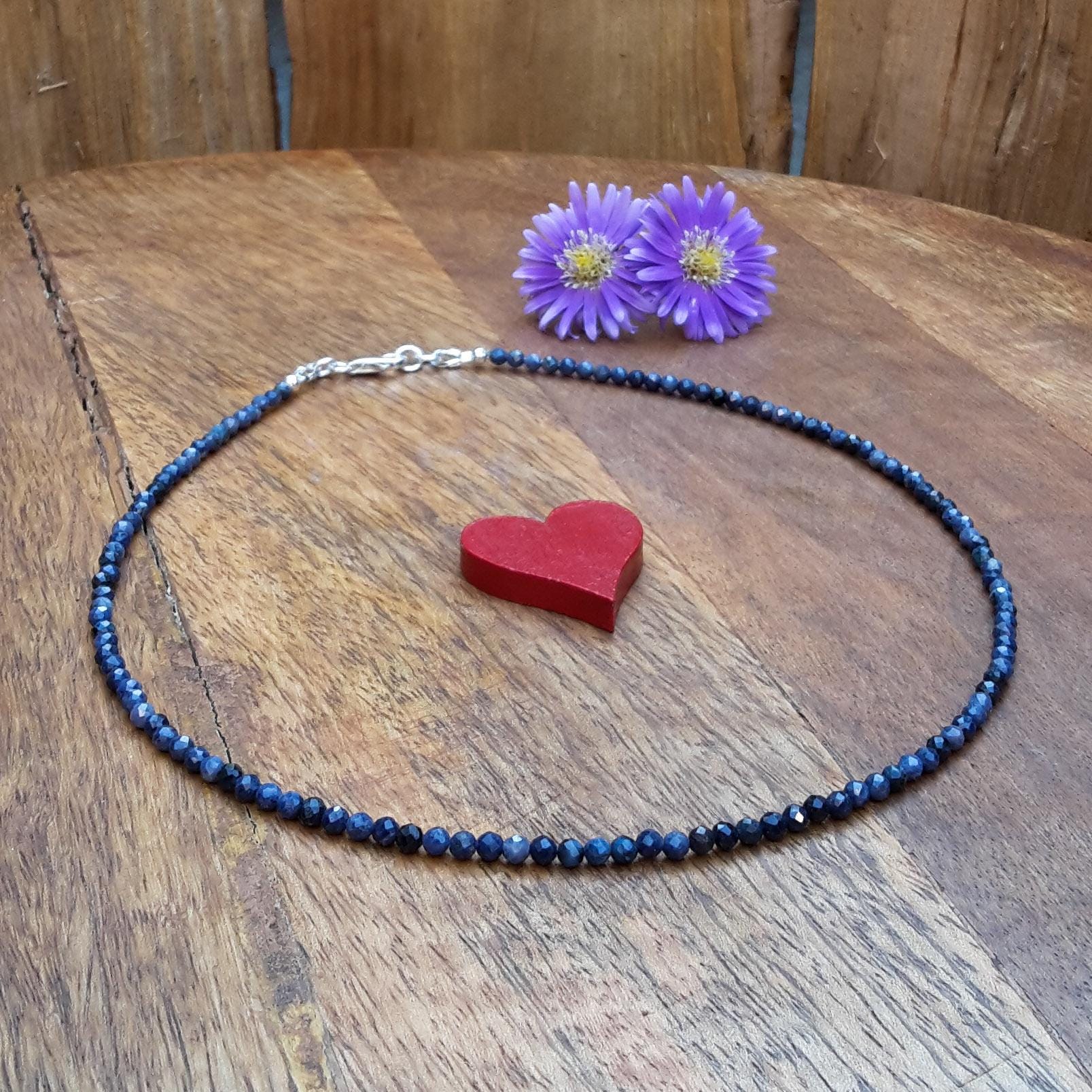 Saphir Schmuck/Halskette Besondere Geschenke Für Frauen Echter Facettiert 3, 5 Mm & 925 Sterling Silber von Spreeschmuck