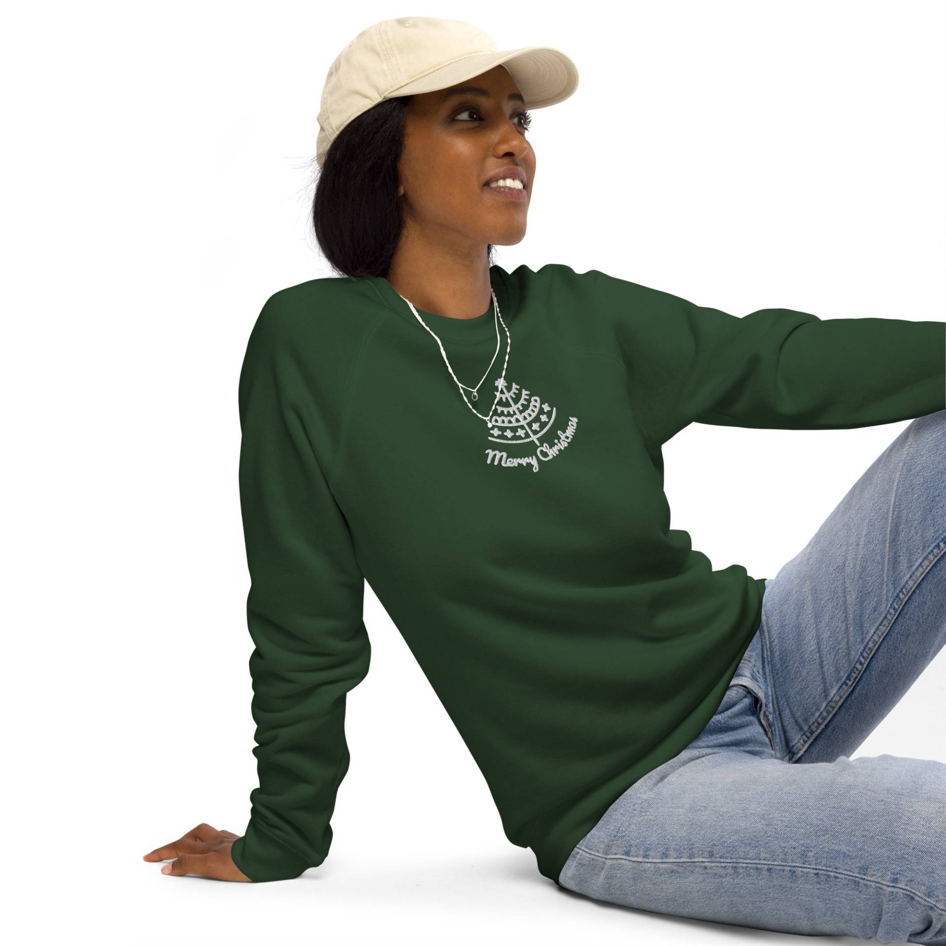 Bestickter Bio-Raglan-Pullover | xs-3xl - Merry Christmas Spreewaldliebe von Spreewaldliebe