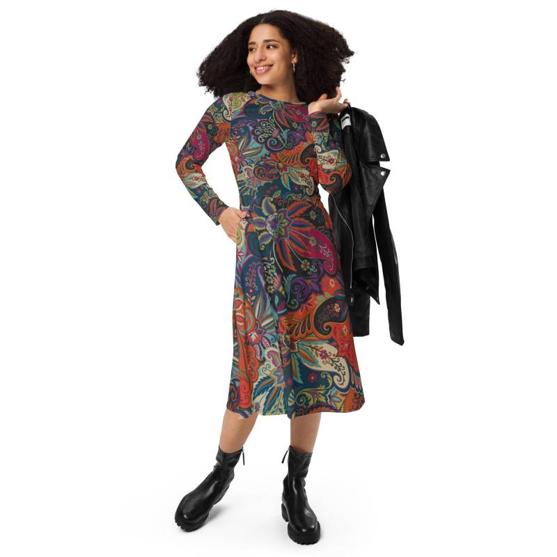 Langärmliges Midikleid Mit Taschen | 2xs-6xl - Herbstbunt -Spreewaldliebe von Spreewaldliebe