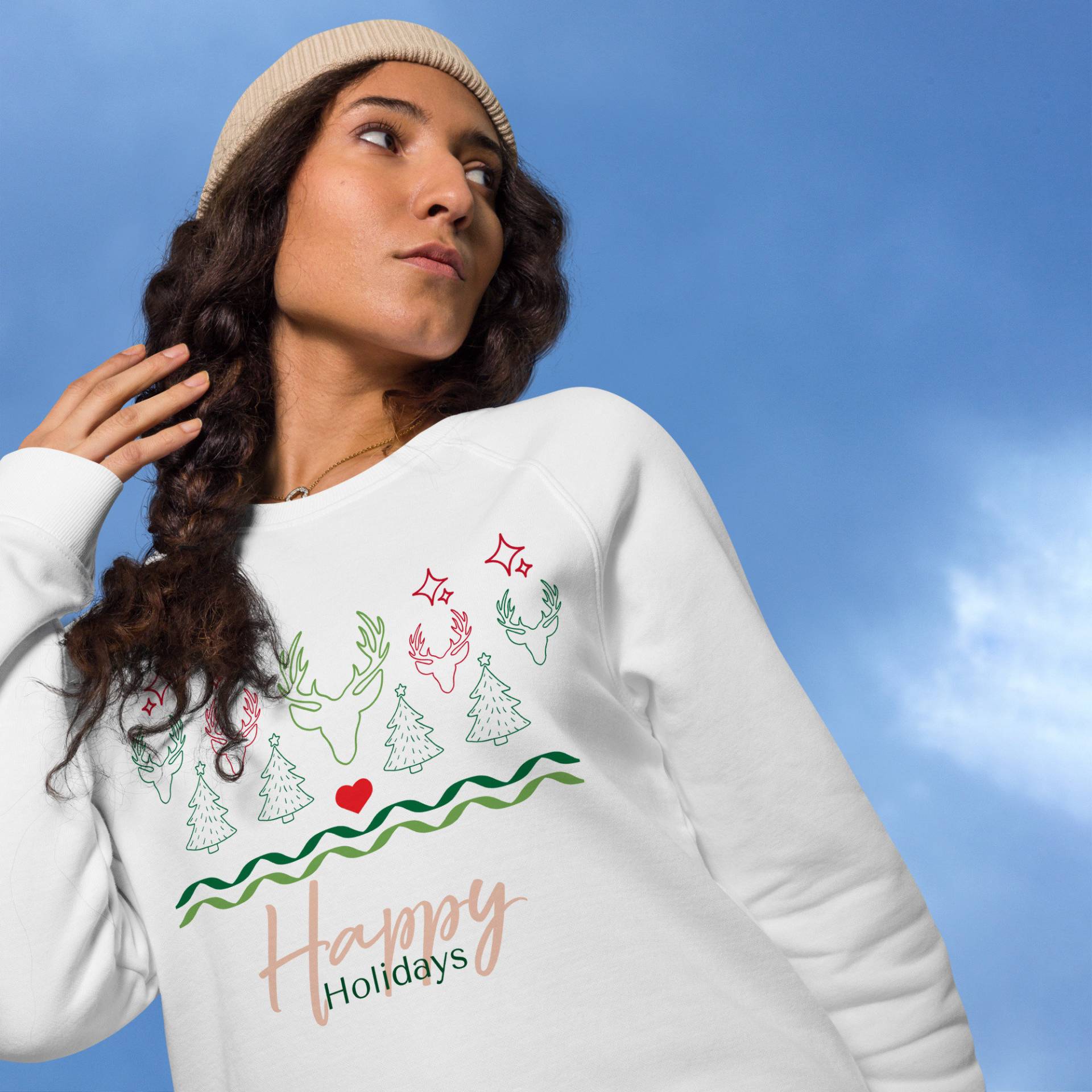 Süßer, Nachhaltiger Weihnachts Bio-Raglan-Pullover - Happy Holidays Spreewaldliebe von Spreewaldliebe