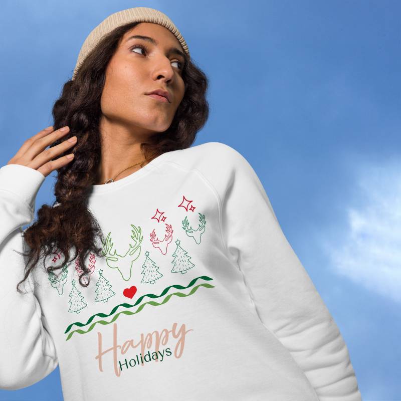 Süßer, Nachhaltiger Weihnachts Bio-Raglan-Pullover - Happy Holidays Spreewaldliebe von Spreewaldliebe