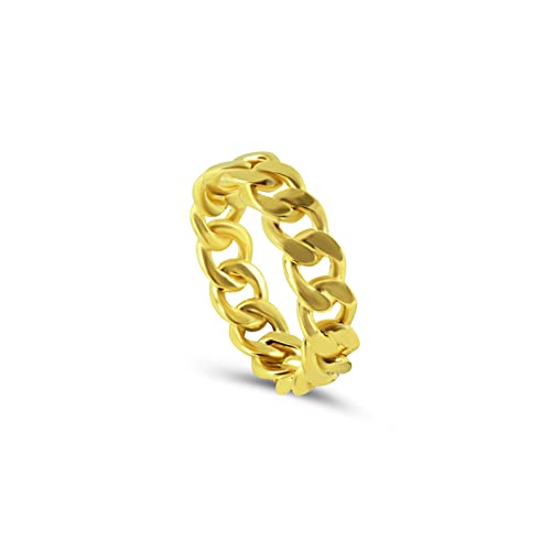 Herren Ring Bandring Gold Cuban Chain Stil massiv aus 925 Sterling Silber minimalistisch poliert massiv (54) von Sprezzi Fashion