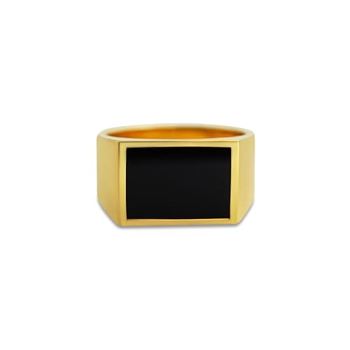 Herren Ring Gold Siegelring mit Onyx Stein schwarz quadratisch aus massivem 925 Sterling Silber Siegelring 585 vergoldet handgemacht | Männerschmuck mit Geschenkverpackung (68) von Sprezzi Fashion