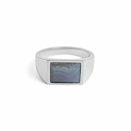 Herren Ring Siegelring Silber mit blauem Agate Edelstein Männerring aus 925 Sterling Silber massiv eckig poliert glänzend | Männerschmuck aus Deutschland inkl. Geschenkbox (66) von Sprezzi Fashion