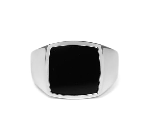 Herren Ring Siegelring mit Onyx Stein schwarz 925 Silber massiv quadratisch eckig poliert glänzend | Männer-Schmuck aus Deutschland mit Geschenkbox (54) von Sprezzi Fashion