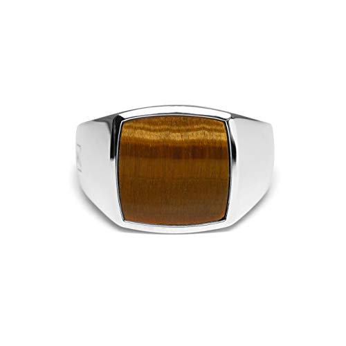 Herren Ring Siegelring mit Stein 925 Sterling Silber massiv quadratisch eckig poliert glänzend handgemacht | Männerschmuck aus Deutschland mit Geschenkbox (Tigerauge braun, 64 (20.4)) von Sprezzi Fashion