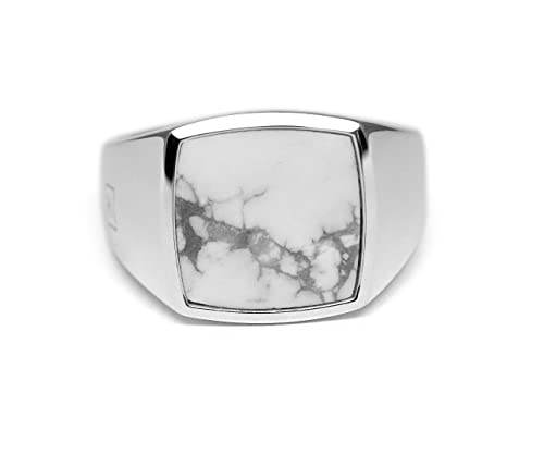 Herren Ring Siegelring mit Stein 925 Sterling Silber massiv quadratisch eckig poliert glänzend handgemacht | Männerschmuck aus Deutschland mit Geschenkbox (Weiß Marmoriert, 54 (17.2)) von Sprezzi Fashion