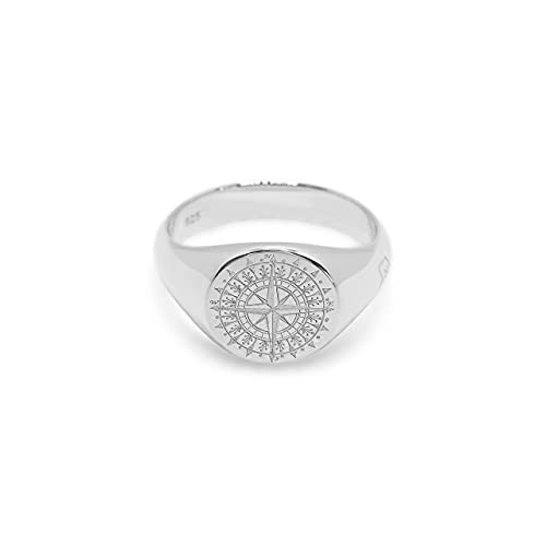 Herren Ring Silber Kompass Siegelring massiv 925 Sterling Silber Gravur rund poliert glänzend maritim | Männer-Schmuck mit Geschenkverpackung (Rose, 66) von Sprezzi Fashion