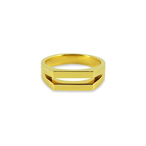 Herren Ring Silber und Gold aus 925 Sterling Silber (18k vergoldet) poliert handgemachte Fläche minimalistisch hochwertiger moderner Herrenschmuck aus Deutschland (Gold, 56) von Sprezzi Fashion