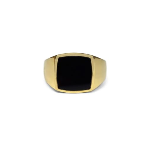 Herrenring Siegelring Gold mit Stein massiv 925 Sterling Silber 18k 750 Echtgold vergoldet poliert | Männerschmuck mit Geschenkbox (Gold Onyx, 62) von Sprezzi Fashion