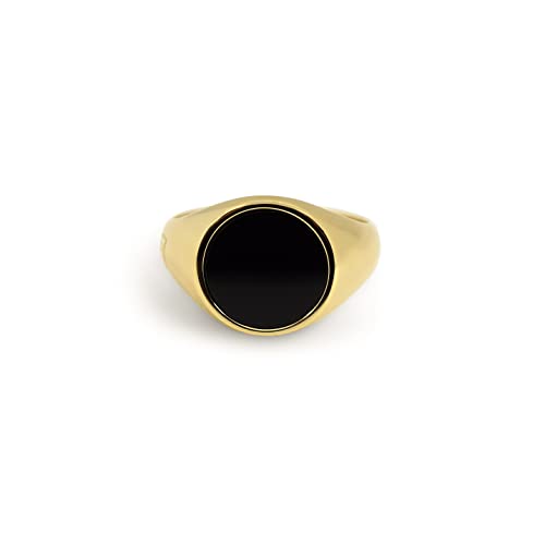 Herrenring Siegelring Gold mit Stein massiv 925 Sterling Silber 18k 750 Echtgold vergoldet poliert | Männerschmuck mit Geschenkbox (Gold onyx rund, 60 (19.1)) von Sprezzi Fashion