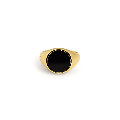 Siegelring Herren Gold schwarzer Onyx Edel-Stein rund aus 925 Sterling Silber poliert glänzend | Hochwertiger Männer-Schmuck aus Deutschland inkl. Geschenkbox (60) von Sprezzi Fashion