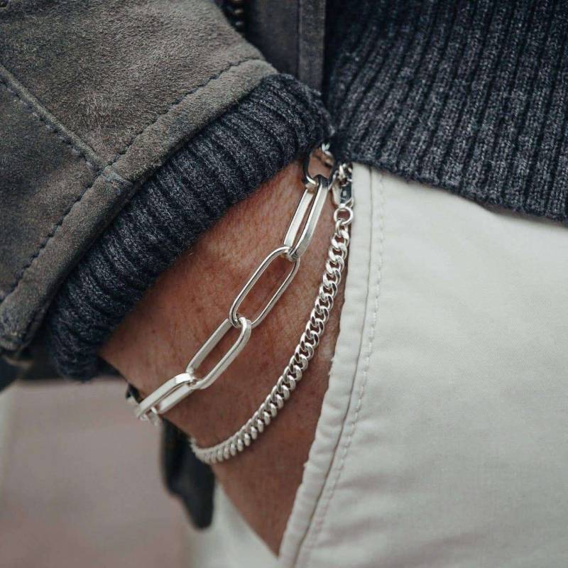 Paperclip & Curb Silber Armband Set von Sprezzi