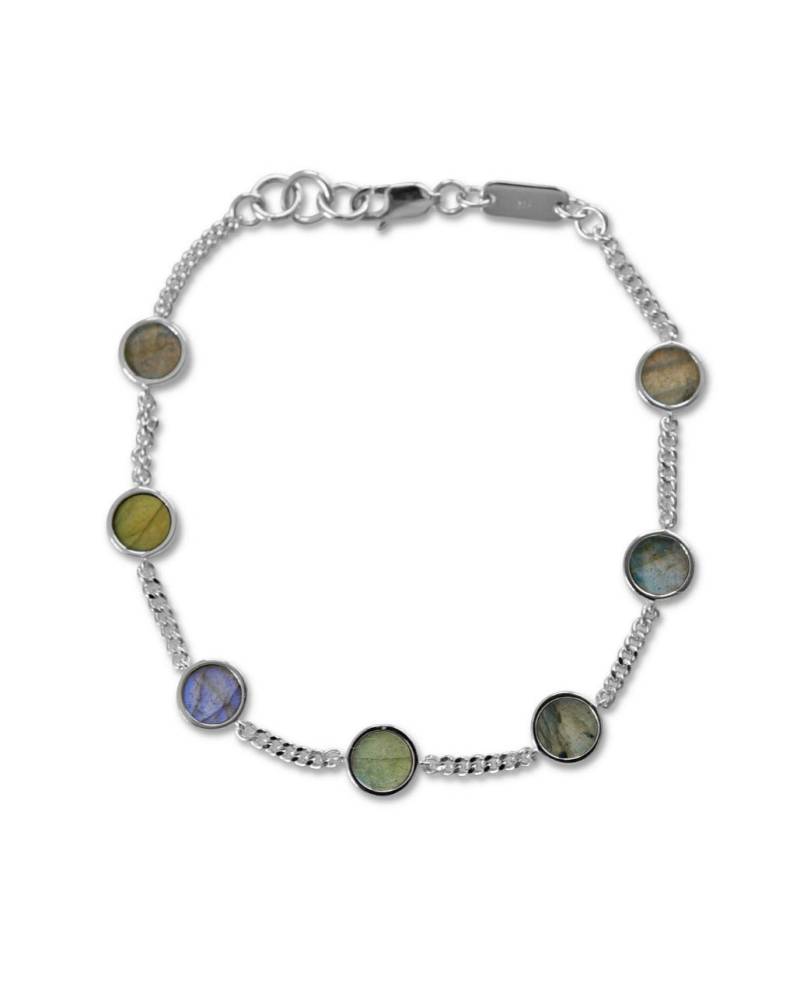 Silber Armband minimalistisch mit Edelstein Larvikit grün | feines 925 Silber, rhodiniert | Designer Herrenschmuck von Sprezzi