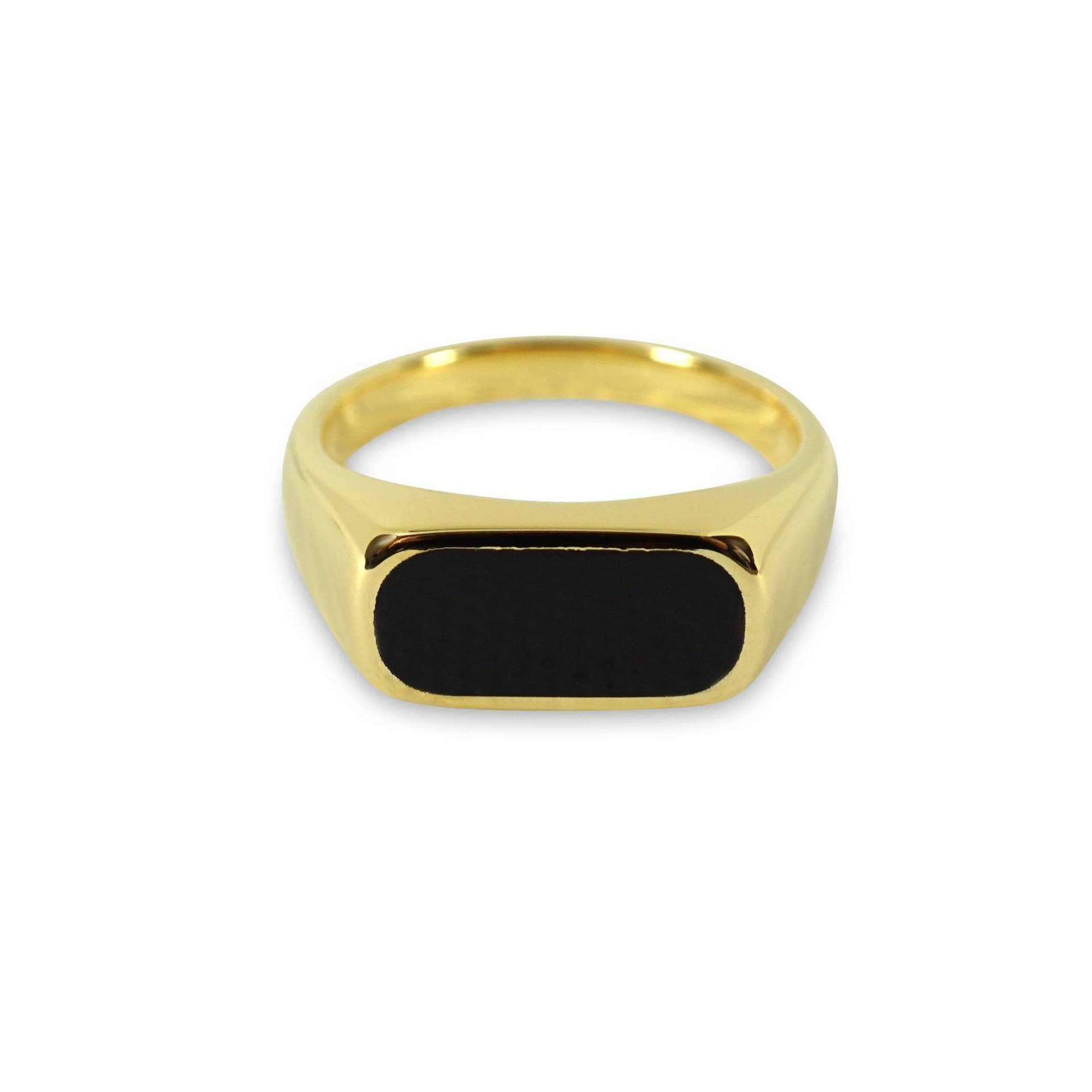 Goldener Siegelring Aus 925Er Sterlingsilber Mit Schwarzem Onyx Für Männer Ring Modern, Minimalistisch, Rechteckig, Vergoldet Als Geschenk von SprezziFashion