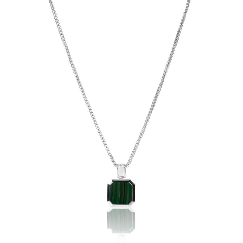 Silberne 55 cm Lange Herrenhalskette Mit Anhänger Aus Grünem Malachitstein 925 Sterling, Verstellbarer Moderner Schmuck von SprezziFashion