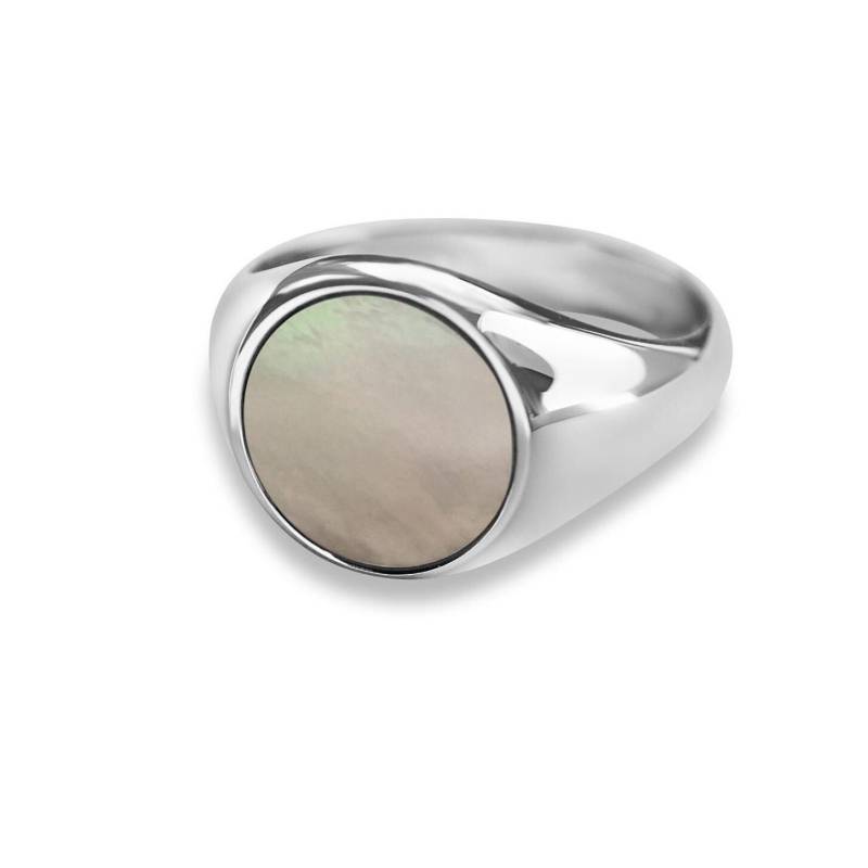 Herren Siegelring Silber Mit Stein Ring Handmade Edel Mother Of Pearl Aus 925 Sterling Massiv Poliert Handgemacht von SprezziFashion