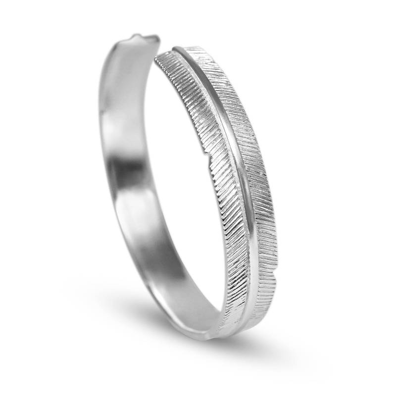 Silber Armreif Herren Feder 925Er Sterling Hippie Vintage Stil Armband Matt von SprezziFashion