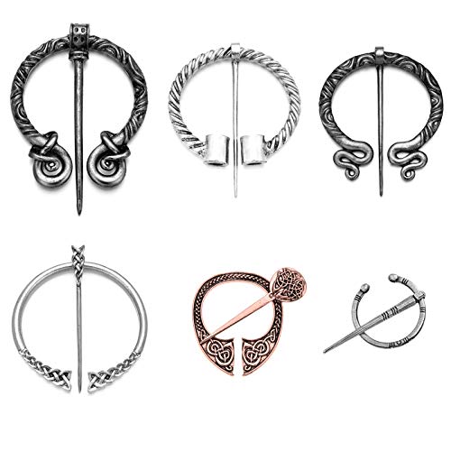 6 Pcs Keltischer Brosche Vintage Wikinger Broschen Schal Mantel Pins Schal Schnalle Brosche Mittelalter Schmuck Schließe Brosche für Männer Frauen, (Antike Waschung und antikes Kupfer) von Sprießen