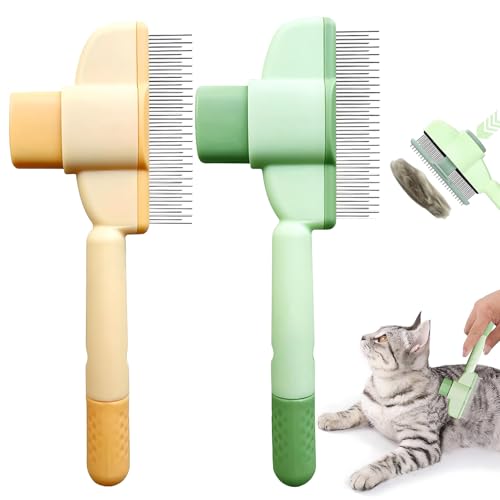 KatzenbüRste,2 StüCk Haustier BüRsten,Rostfreie StäHle BüRste FüR Haustiere,Sauberes Haustierhaar Von Der BüRste Mit Einem Knopf FüR Massage,Pflege Und Haarentfernung TierhaarbüRste von Sprießen