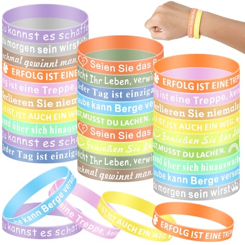 Sprifityy 28 Stück Motivationsarmbänder auf Deutsch,20.2 cm Inspirerende Zitate Silikonarmband,Inspirierende Geschenke mit positiven Sprüchen,Geeignet für Kinder,Jugendliche,Frauen,Männer von Sprifityy