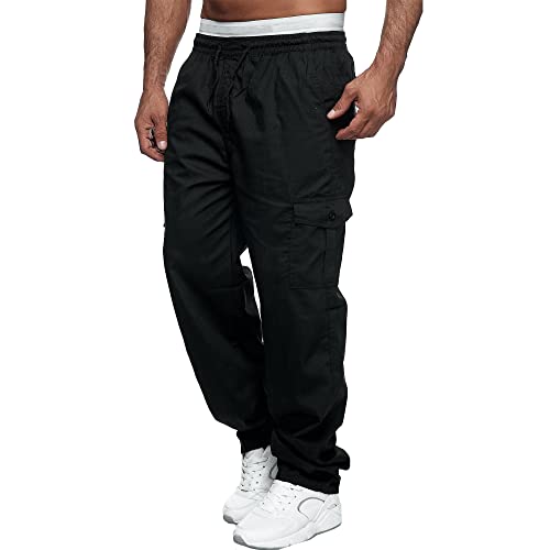 Herren-Cargo-Arbeitshose, leger, lockere Passform, Stretch, Kampfanzug, Jogginghose, Hose für Herren, Größe M-3XL, Schwarz , 31-35 von Sprifloral