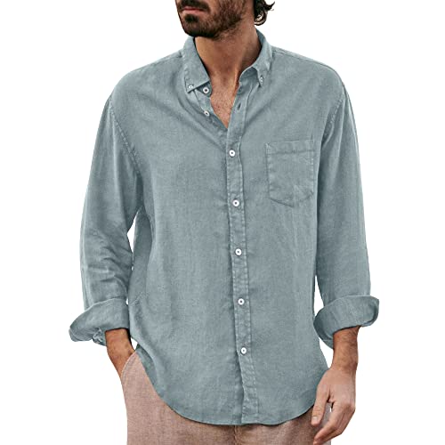 Herren Casual Baumwolle Leinen Shirts Langarm Button Down Shirt für Herren M-3XL, Dunkelgrau, XL von Sprifloral