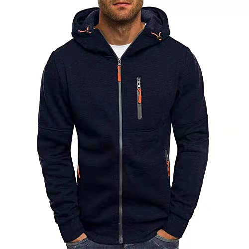 Sprifloral Herren-Kapuzen-Sweatshirt, durchgehender Reißverschluss, langärmelig, mit Taschen, Kapuzenjacke, Größe M-3XL, navy, M von Sprifloral