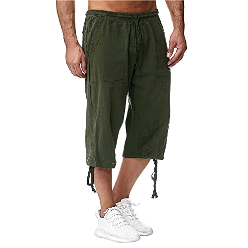 Herren Leinen-Shorts 3/4 Länge Hosen Sommerhose Strand Yoga Jogger Casual Sweatpants Grün 4XL von Sprifloral