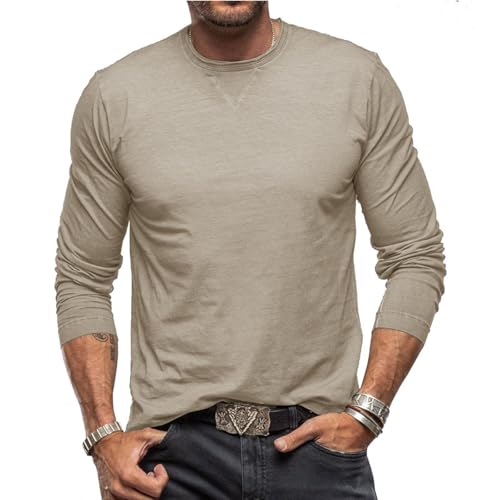 Herren T-Shirt Langarm Henley Shirt Männer Freizeithemd Vintage Casual Leicht Baumwolle Slim Fit T-Shirt von Sprifloral