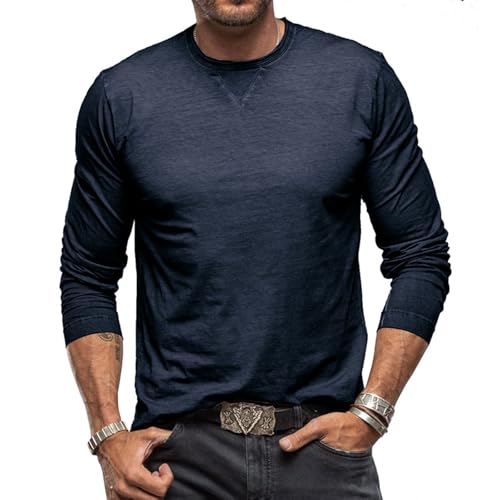 Herren T-Shirt Langarm Henley Shirt Männer Freizeithemd Vintage Casual Leicht Baumwolle Slim Fit T-Shirt von Sprifloral